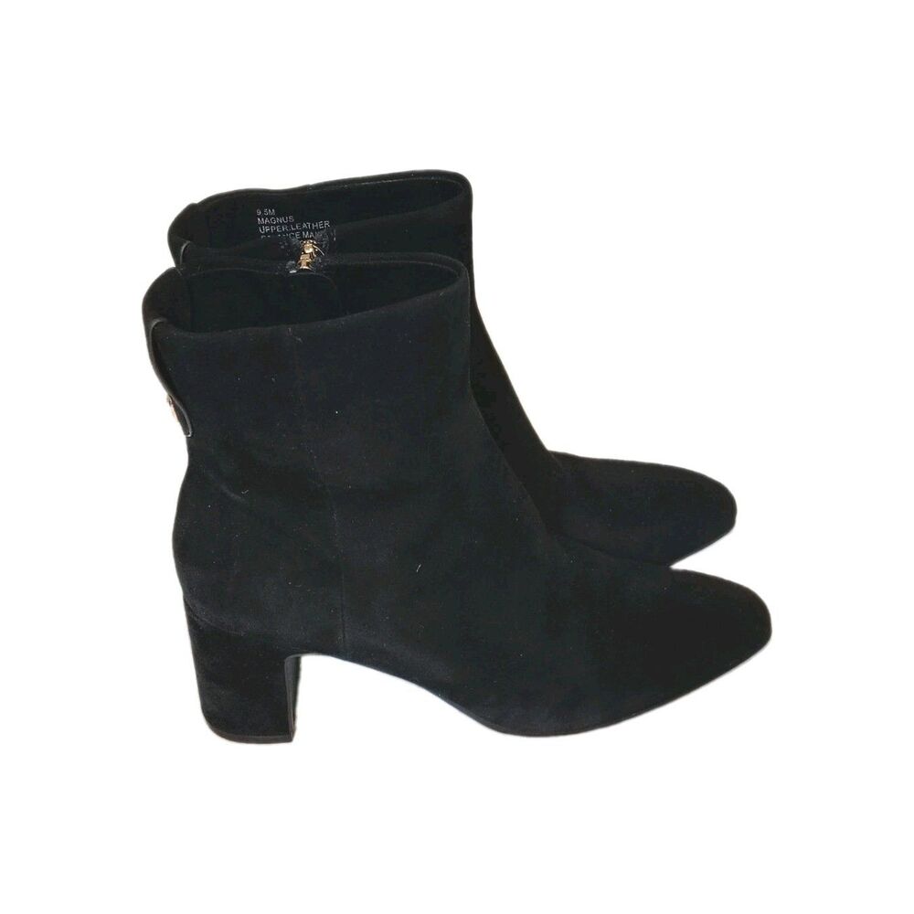 Aerosoles Magnus Black Genuine Suede Ankle Boots Size 9.5M Gold Hardware